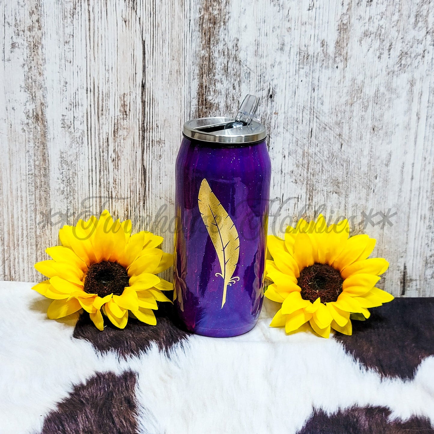 12 oz Soda Can Purple Feather RTS Drinkware Farmhouse Hobbies