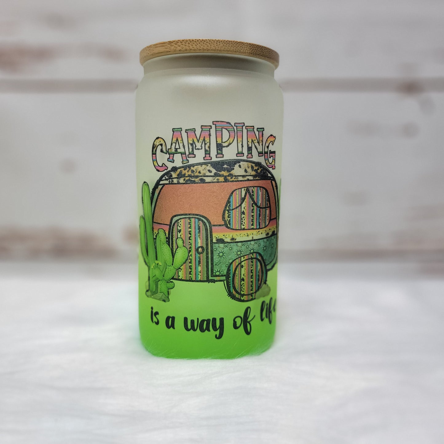 Camping Glass Can Tumbler with custom tumbler design