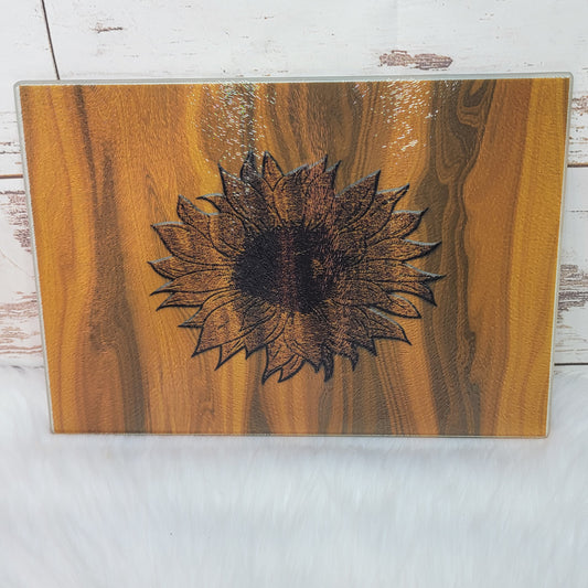 Sm. Rectangle - Printed Wood w/Engraved Sunflower