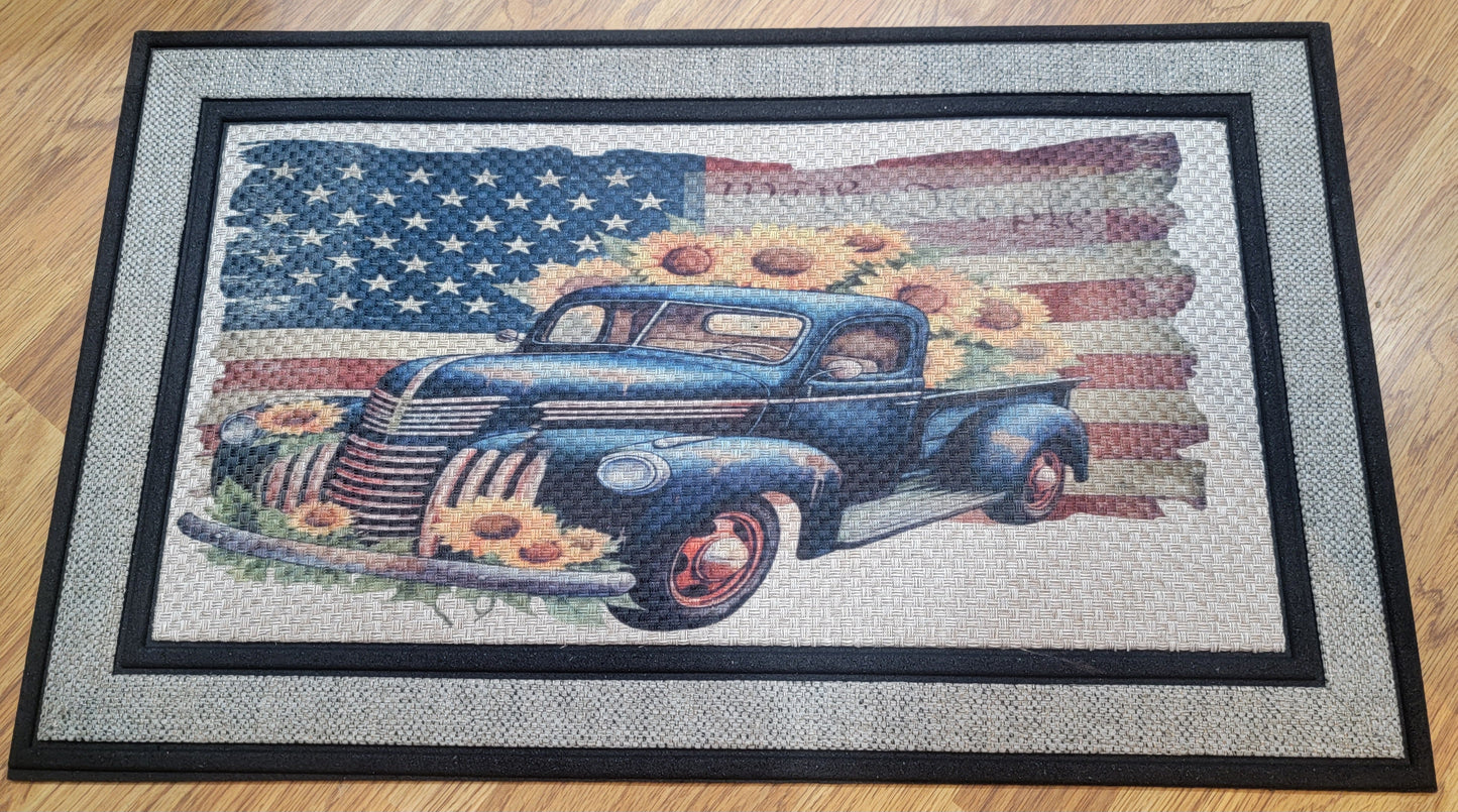 Flag Vintage Truck Door Mat with custom garden flag design