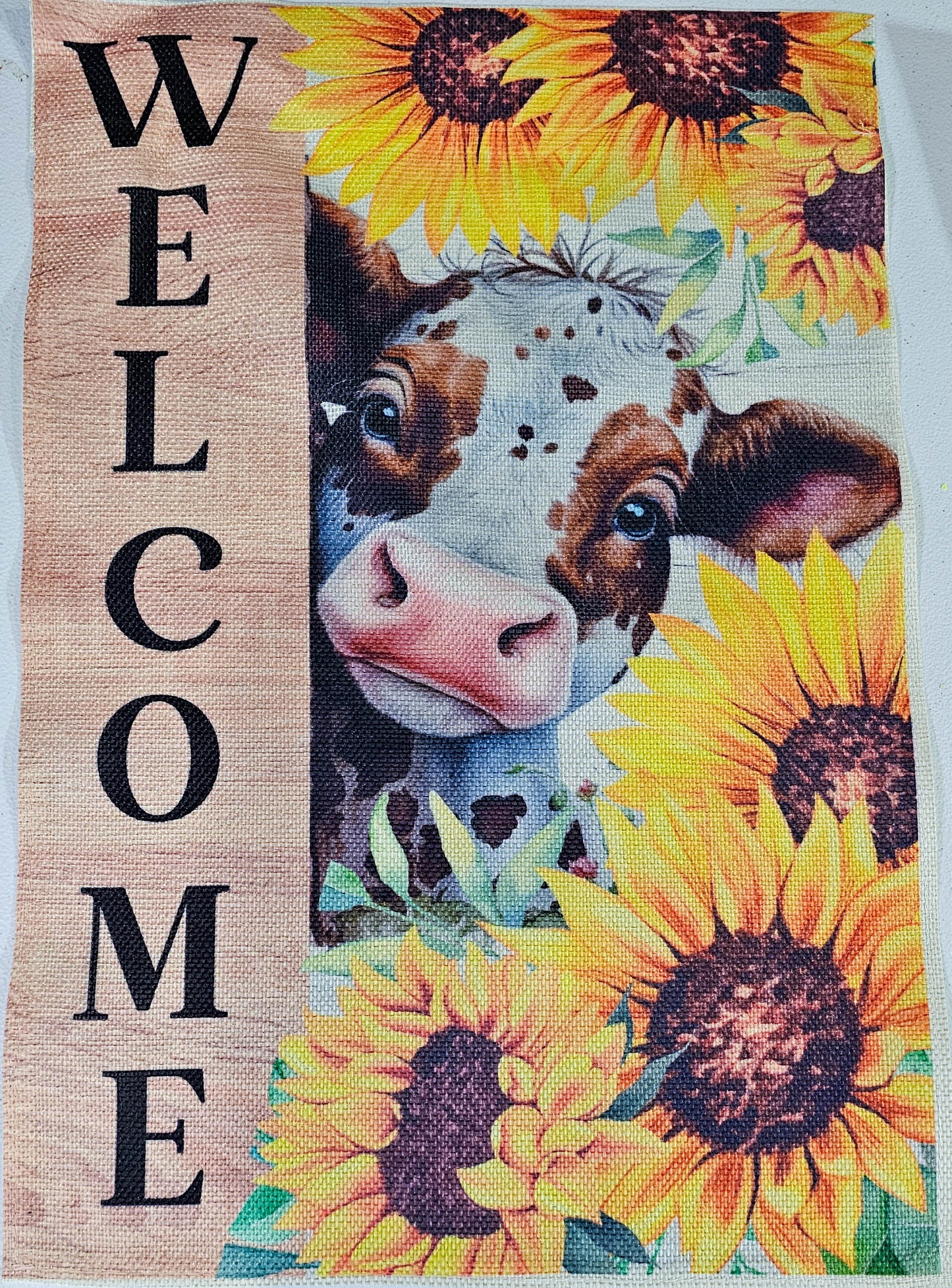 Garden Flag - Peeking Calf Welcome with custom garden flag design