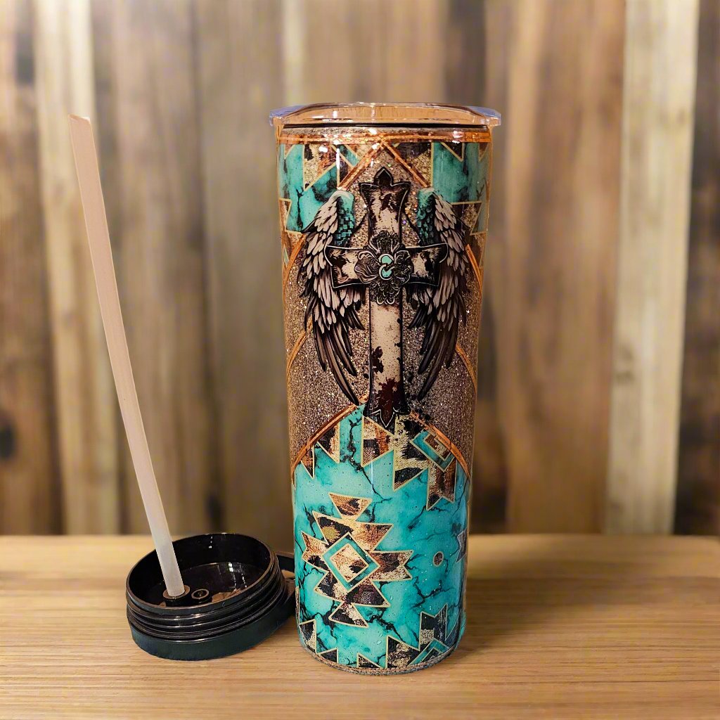 20 oz Duo - Turquoise Cross with custom gift design