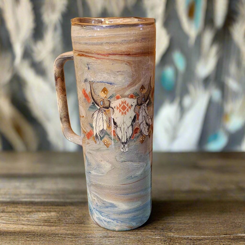 20 oz Hoggdle - Boho Bull Skull Swirl with custom gift design