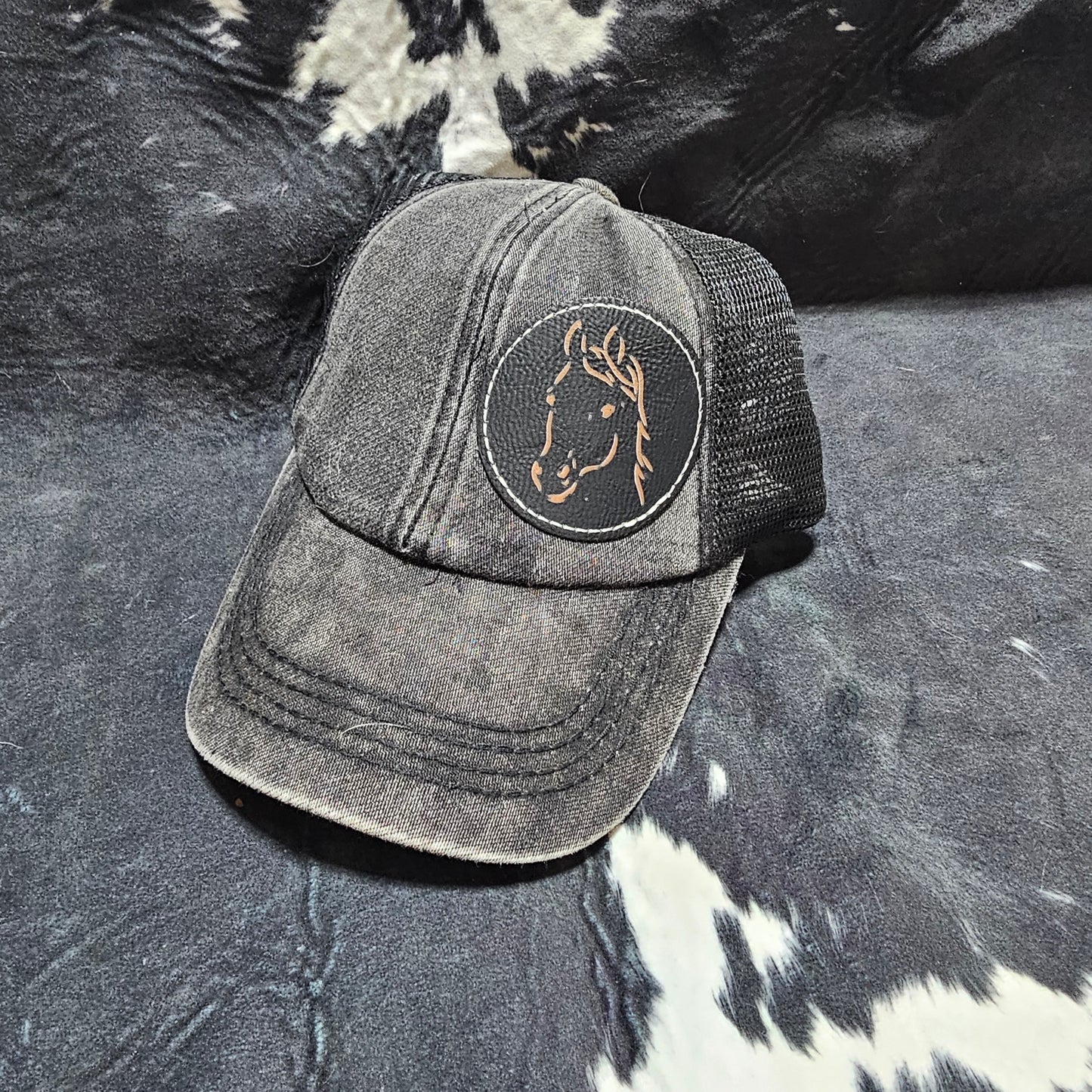 Youth Leather Patch Hat - Horse with custom hat design
