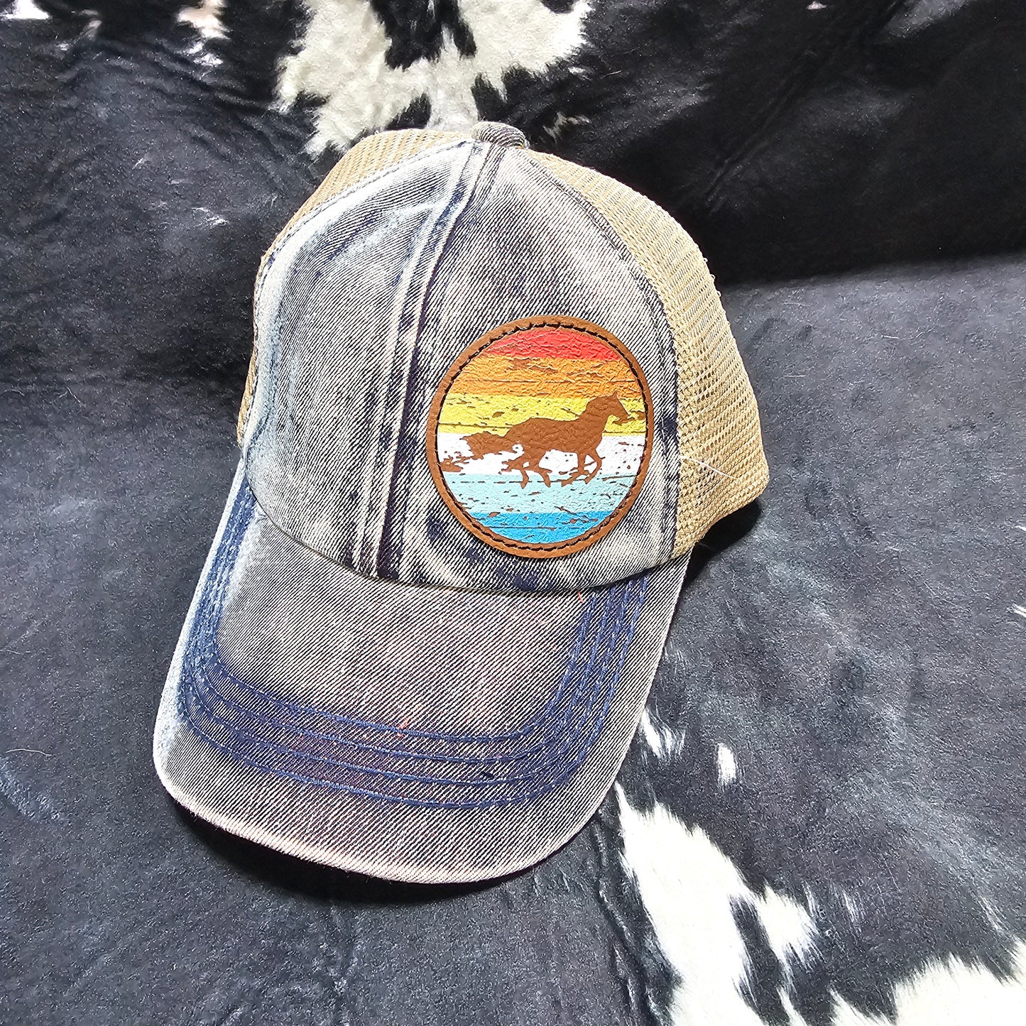 Youth Leather Patch Hat - Distressed Horse with custom hat design