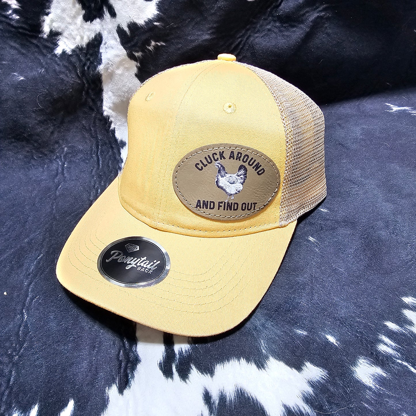 Leather Patch Hat - Cluck Around with custom hat design