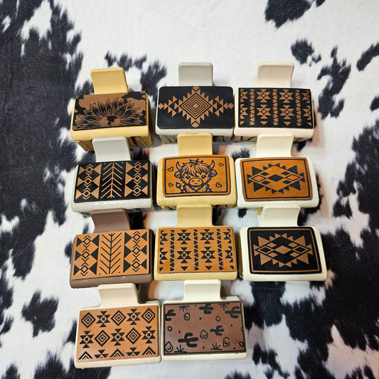 Leather Engraved Claw Clips