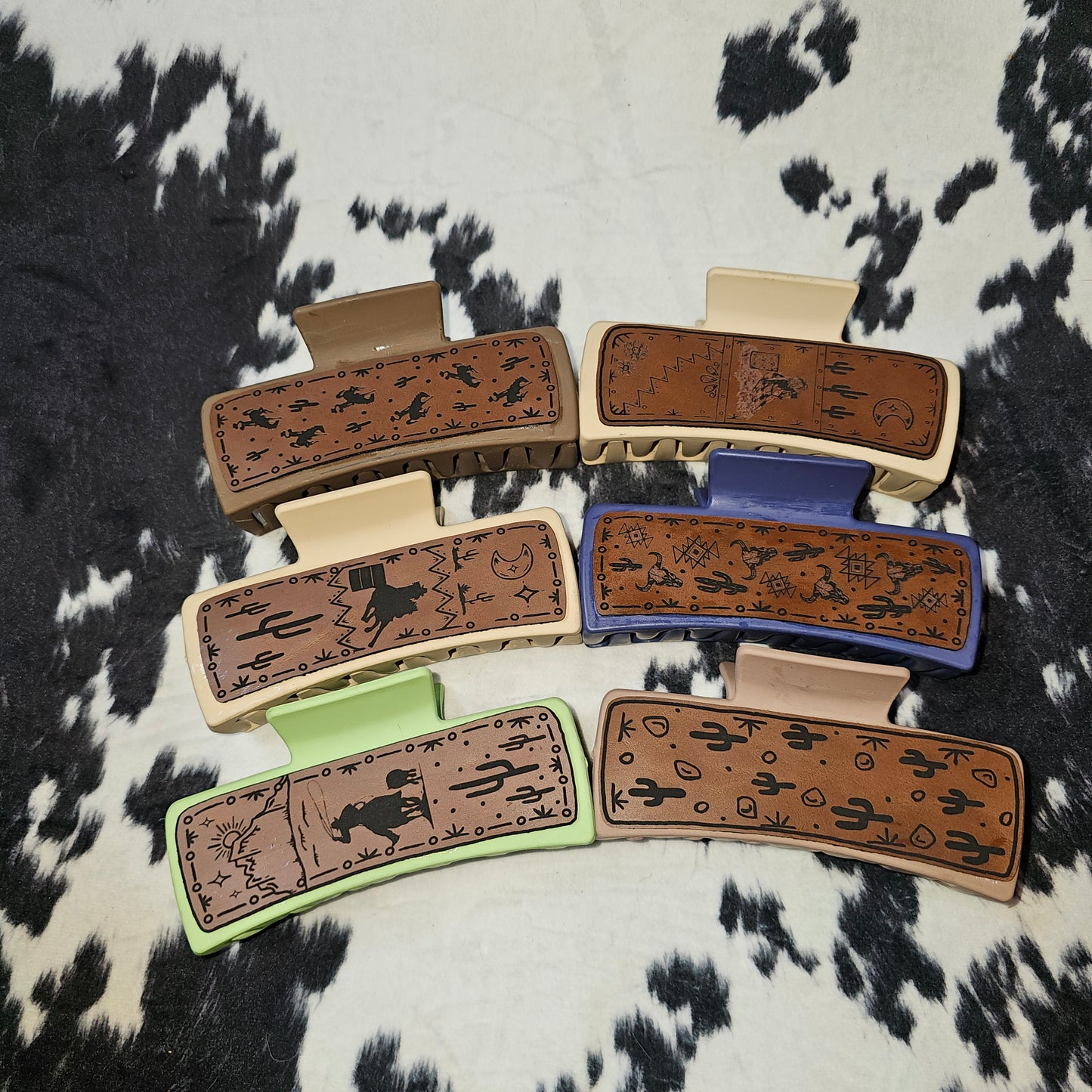 Leather Engraved Claw Clips