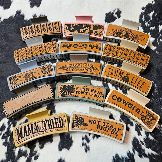 Leather Engraved Claw Clips