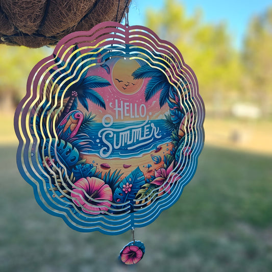 Hello Summer – Welcome – Everyday – Yard-Ready Material Wind Spinner