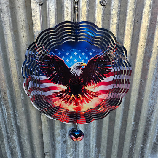 Patriotic Eagle and Flag Wind Spinner