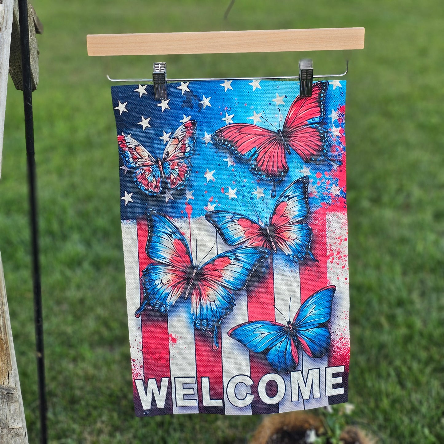 Garden Flag - Red, White & Buterfly