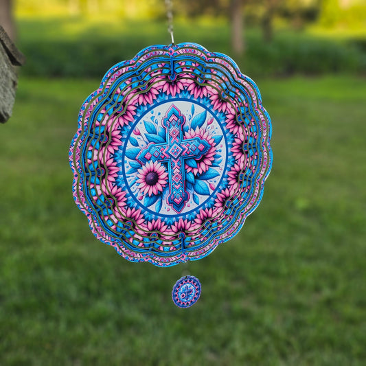 Sunflower Cross – Porch-Perfect – Yard-Ready Material Wind Spinner