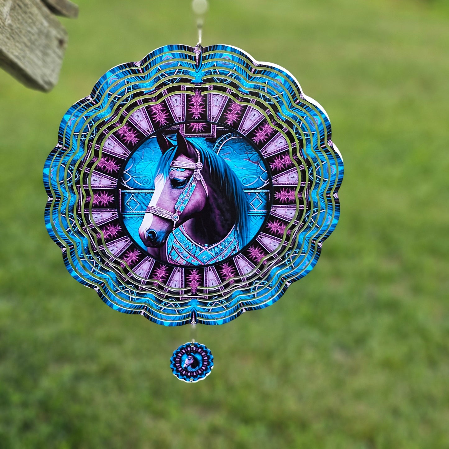 Turquoise Horse – Everyday – Yard-Ready Material Wind Spinner