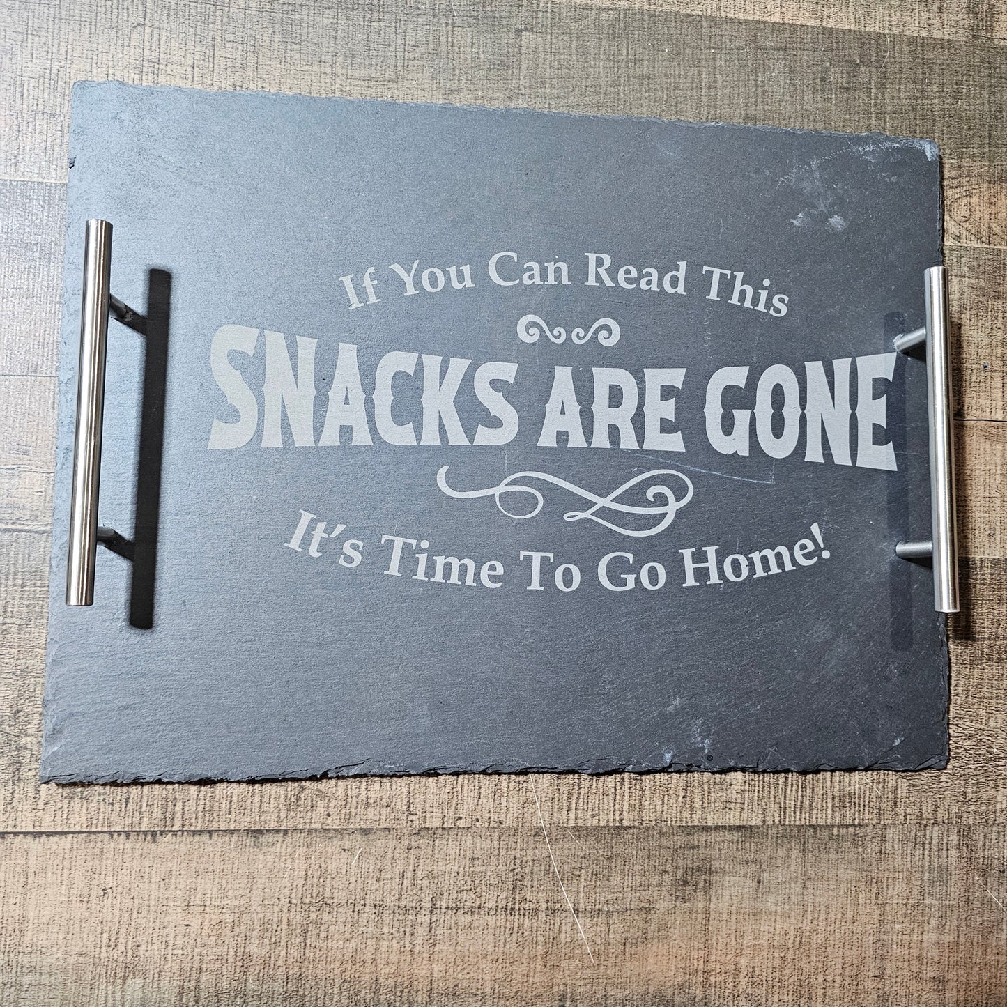 Snacks Are Gone Slate – Engraved – Family Chaos – Slate Serving Tray