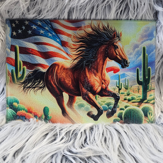Sm. Rectangle - Patriotic Horse & Cactus Scene