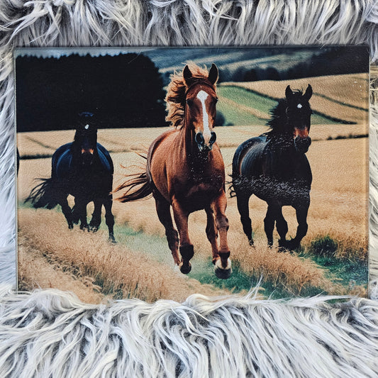 Lg. Rectangle - Running Horses – Western – Glass Cutting Board