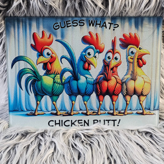Lg. Rectangle - Guess What? Chicken Butt – Host-Ready – Glass Cutting Board