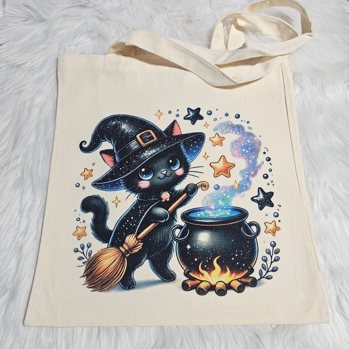 Witchy Kitten Halloween Tote (Canvas Tote)