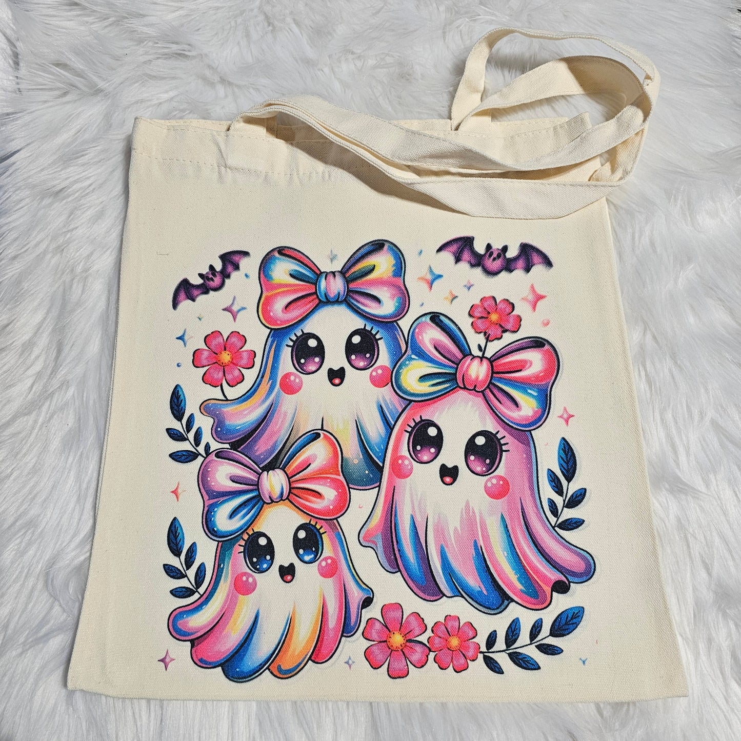 Colorful Ghosts Halloween ( ) – Holiday Vibes – Canvas Tote Bag