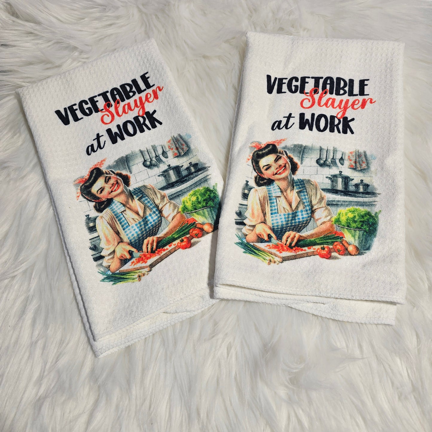 “Vegetable Slayer at Work” Towel Set