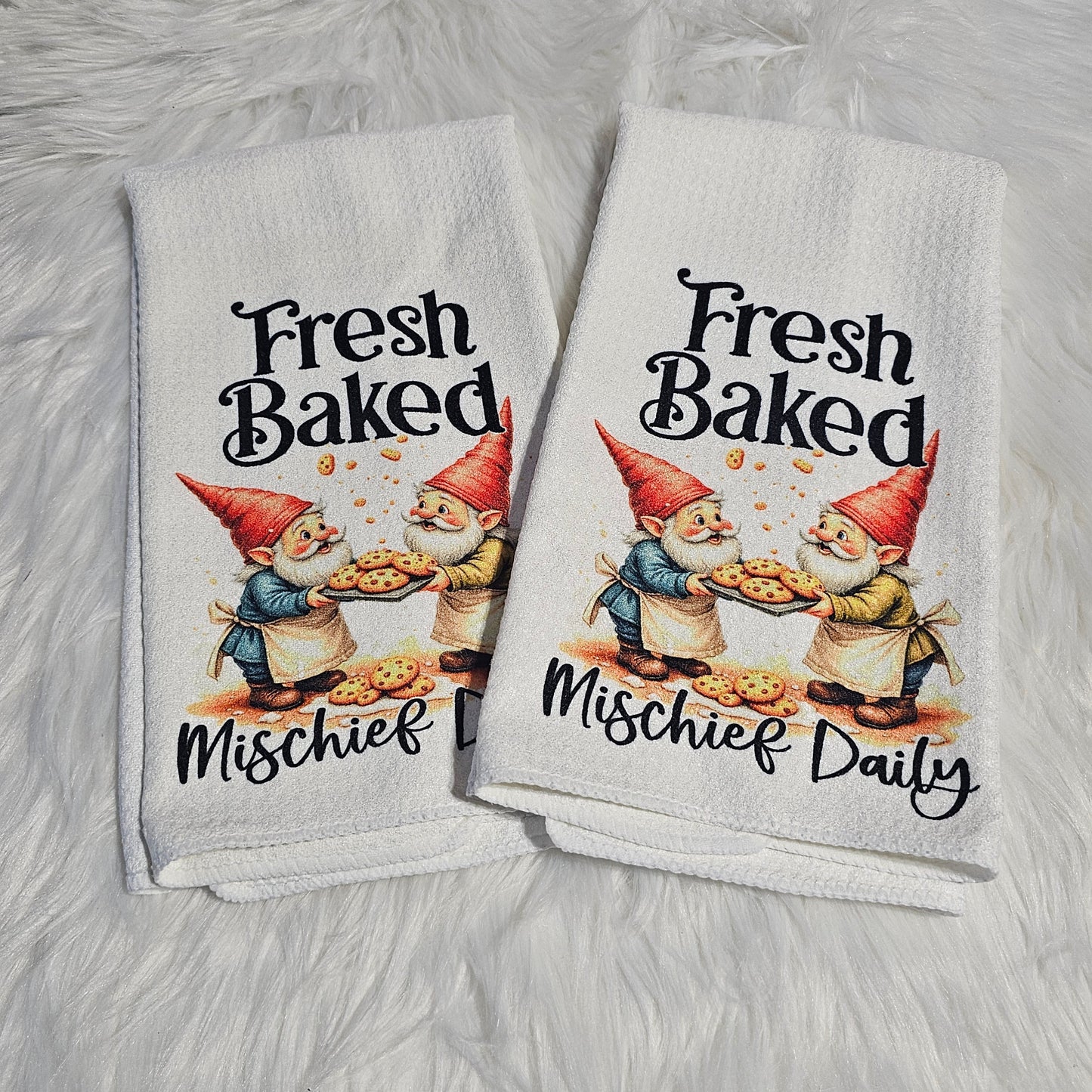 “Fresh Baked Mischief Daily” Gnome Set – Go-To – Kitchen Towel