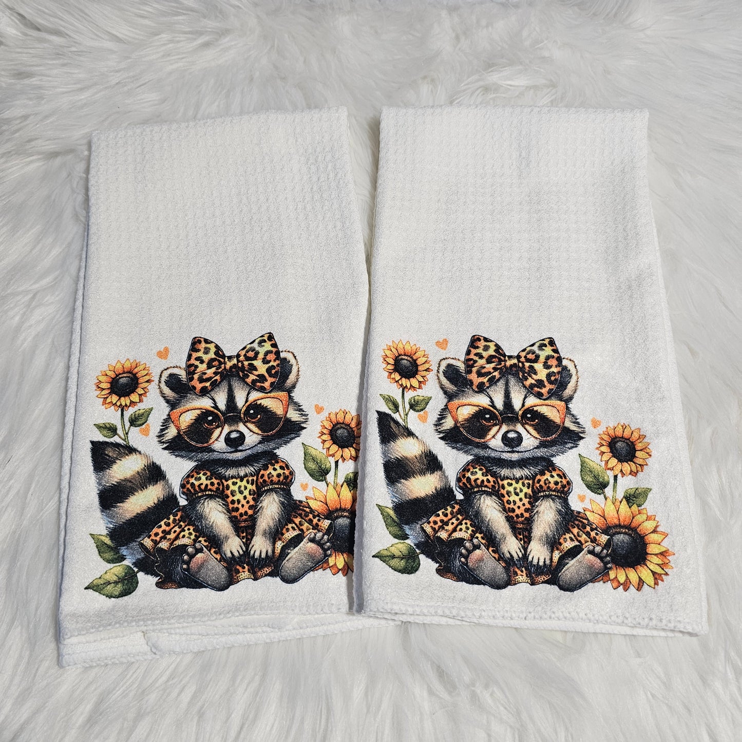 “Sunflower Raccoon” Towel Set