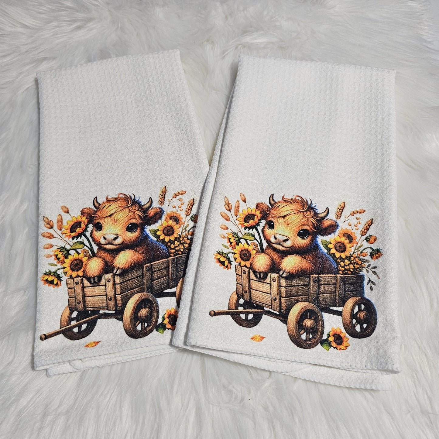 “Wagon Highland Calf” Set – Western – Kitchen Towel