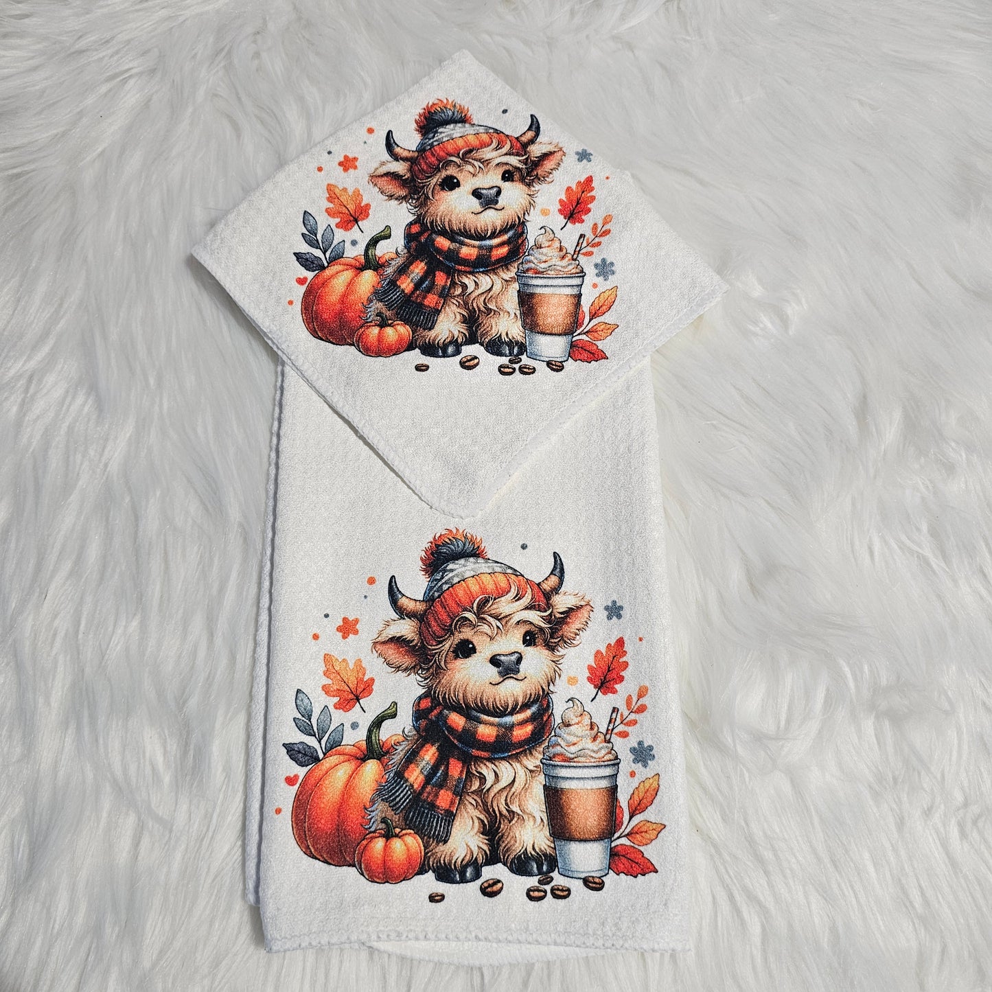 “Fall Highland Calf” Towel & Washcloth Set