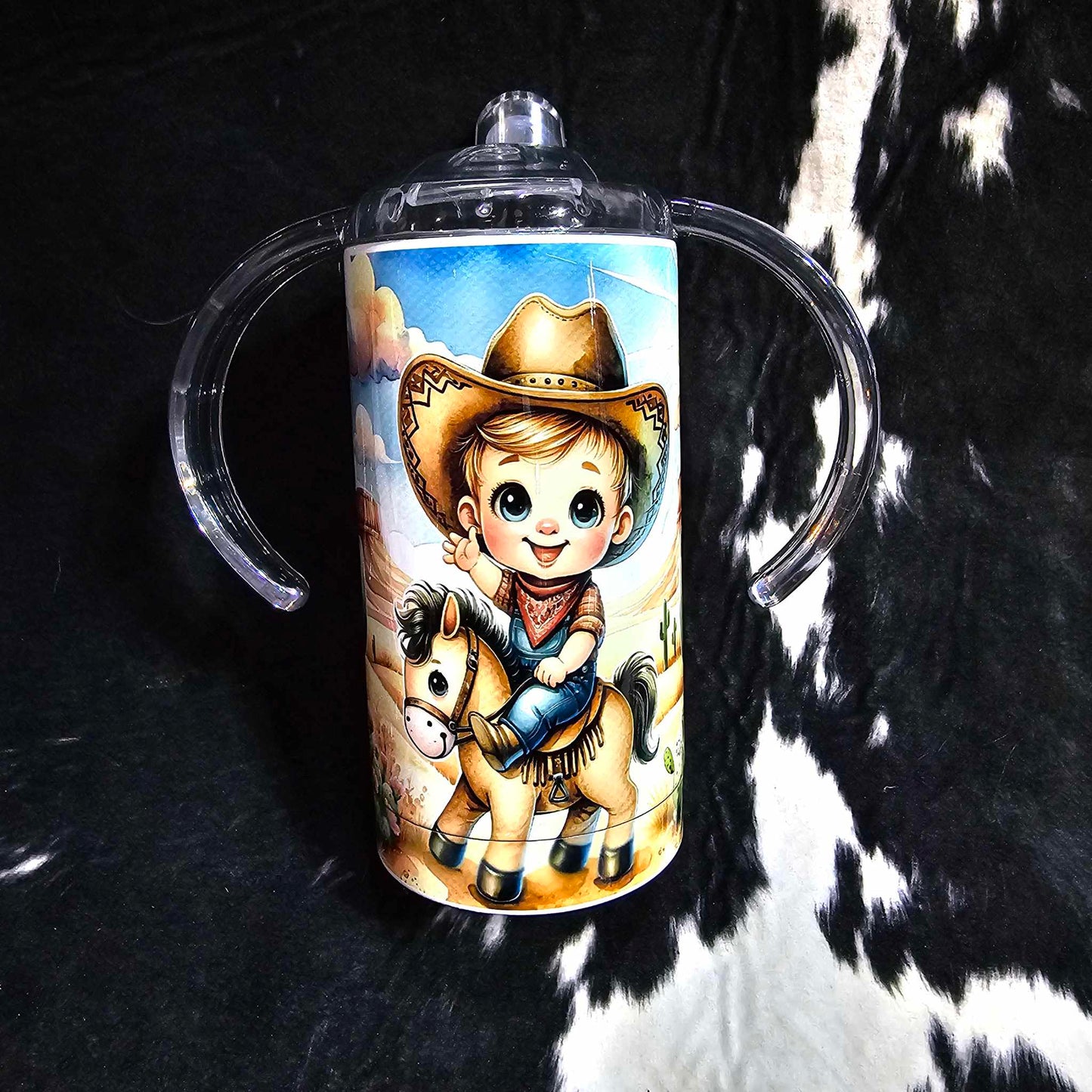 Little Cowboy stainless sippy tumbler with western print