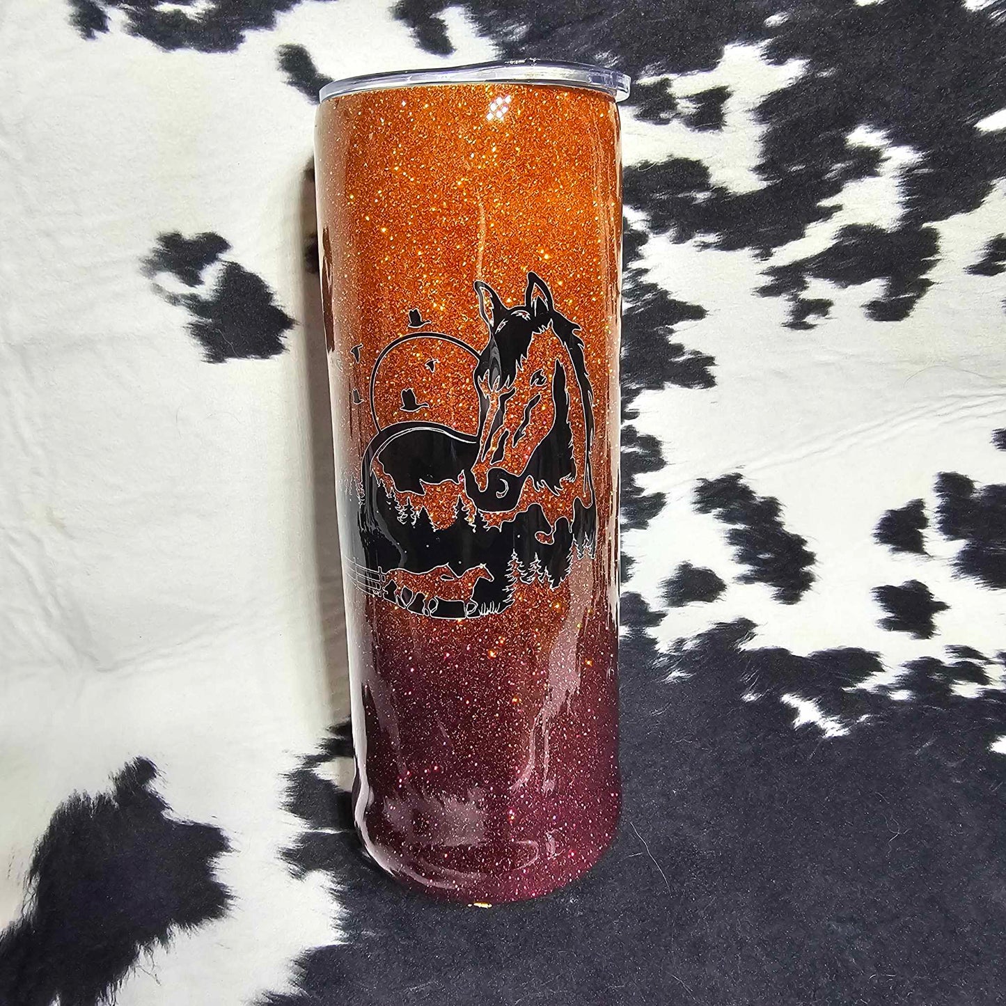 20 oz horse ombre tumbler with western-themed silhouette