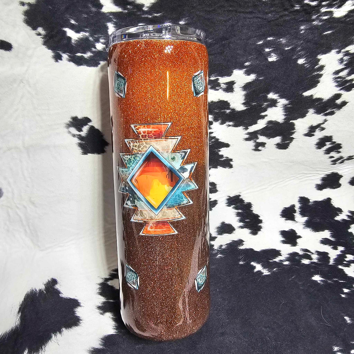 Aztec ombre 30 oz tumbler with built-in speaker and western design