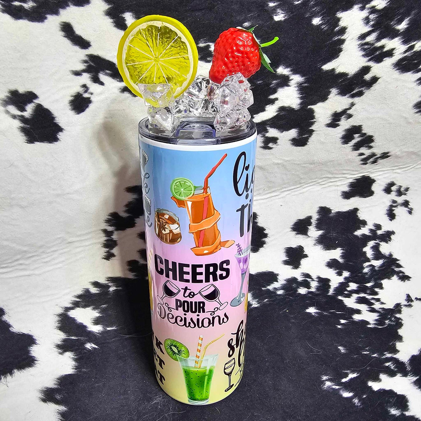 White 20 oz tumbler with “Cheers to Pour Decisions” text