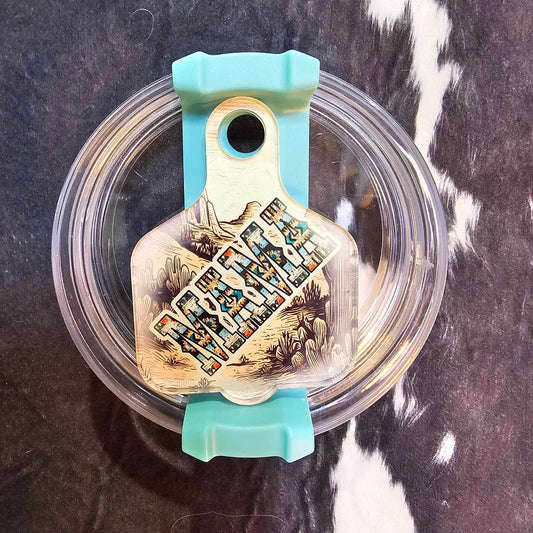 Cow tag shaped lid tag for tumbler customization