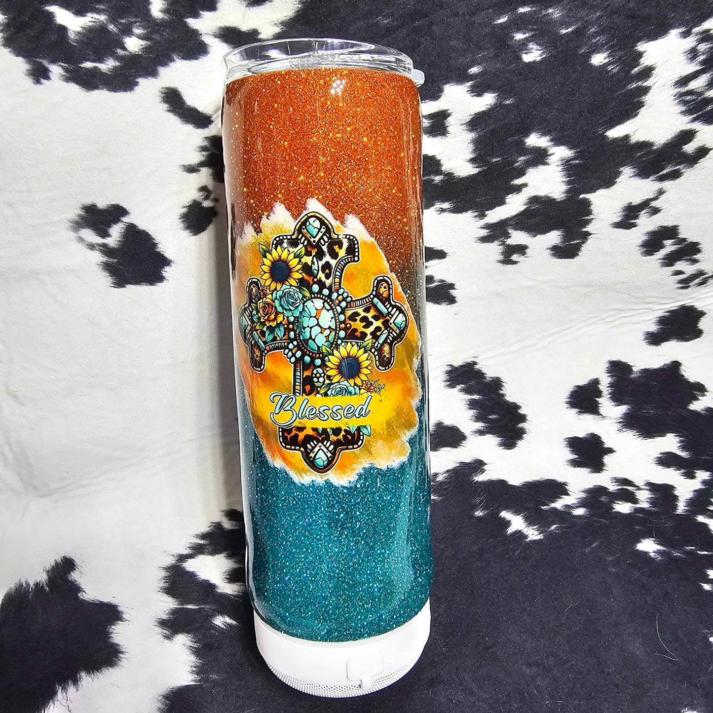 20 oz blessed ombre tumbler with built-in Bluetooth speaker