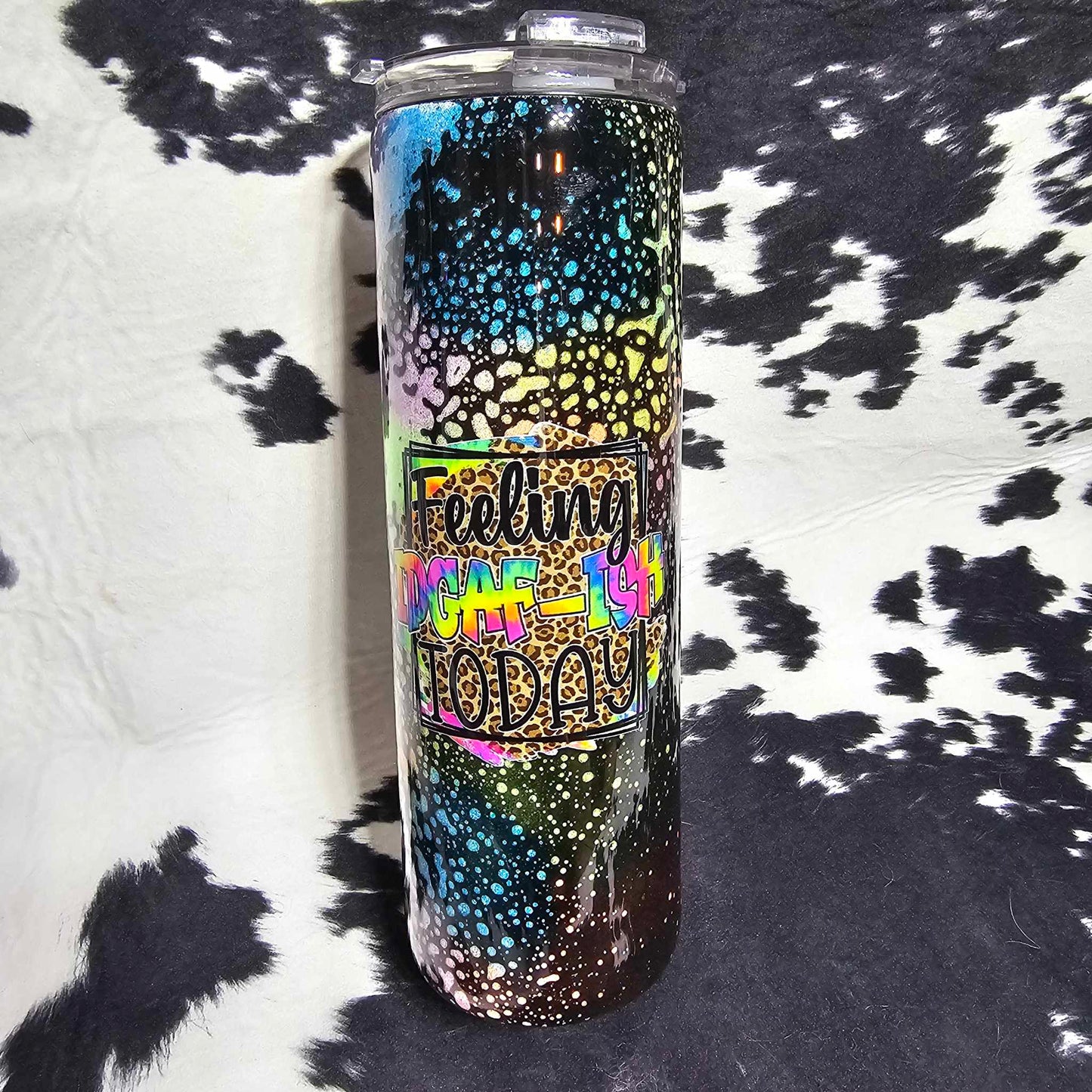 IDGAF neon powerwash tumbler with bold colors and lettering