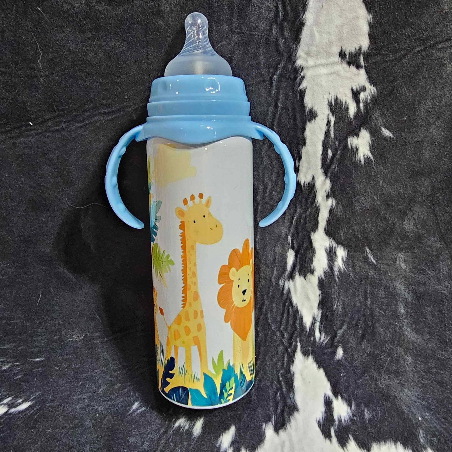 8 oz jungle-themed stainless baby bottle with animal design