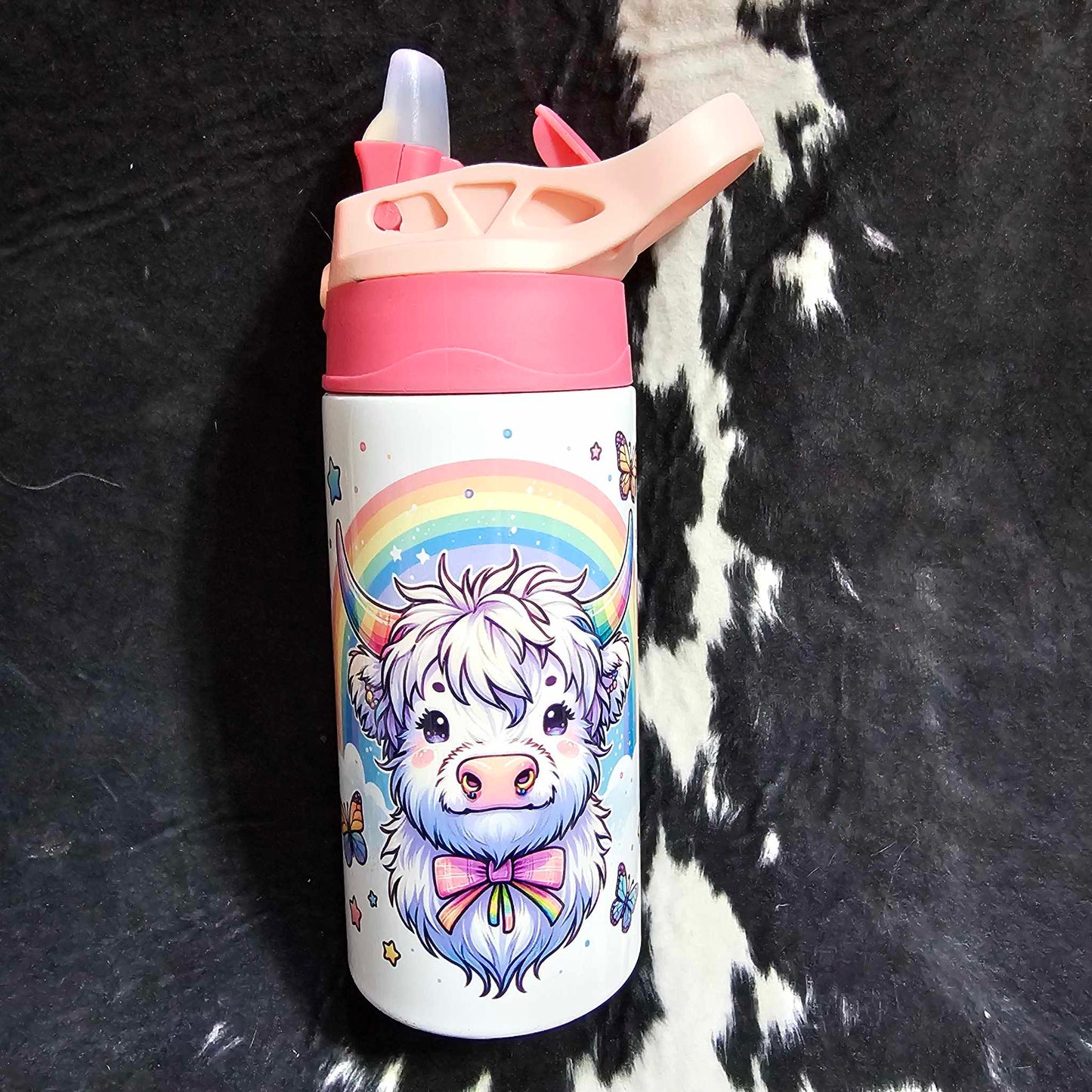 12 oz Kids Rainbow Highland Cow Water Bottle – Moo-ving Hydration