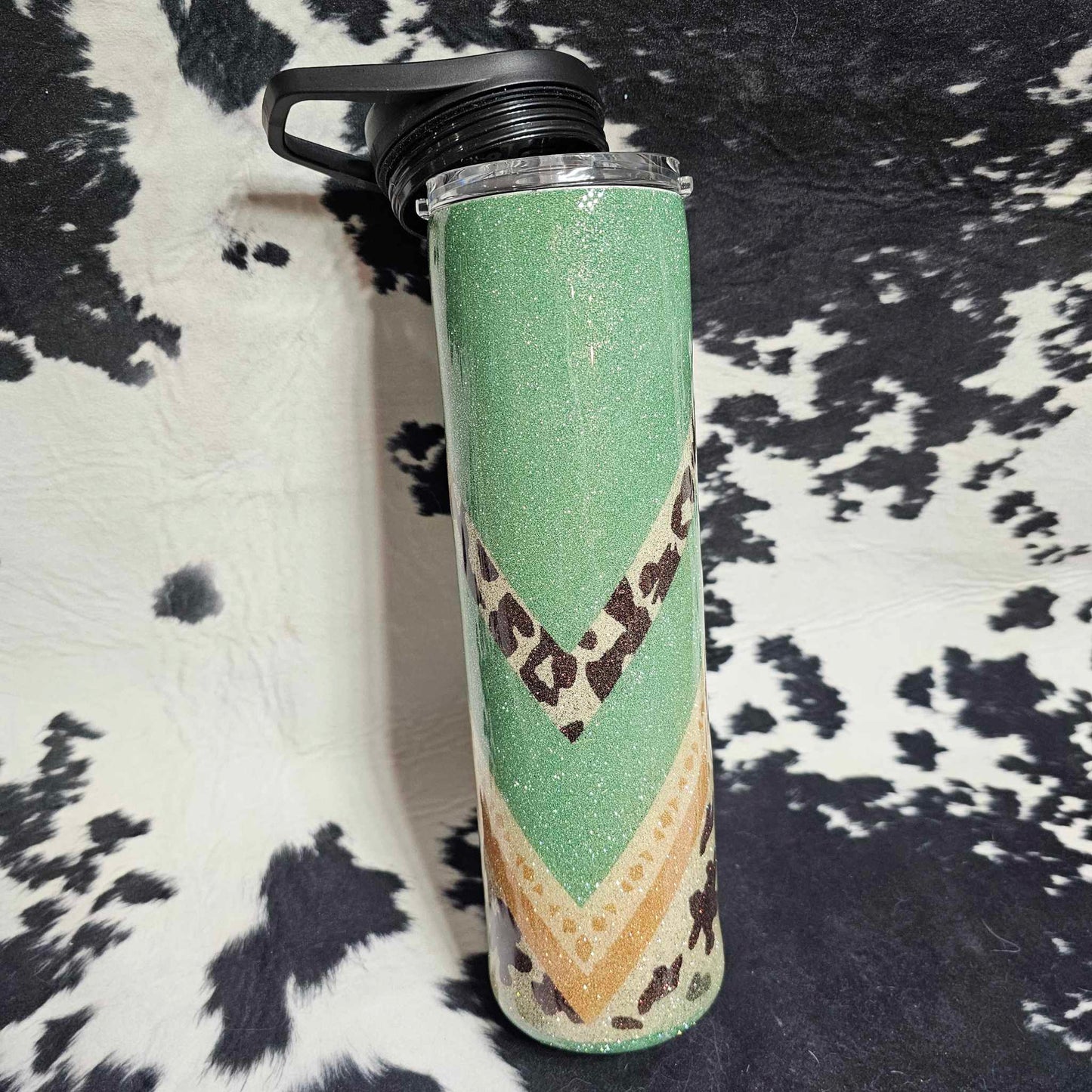 35 oz duo cup with glitter animal print design