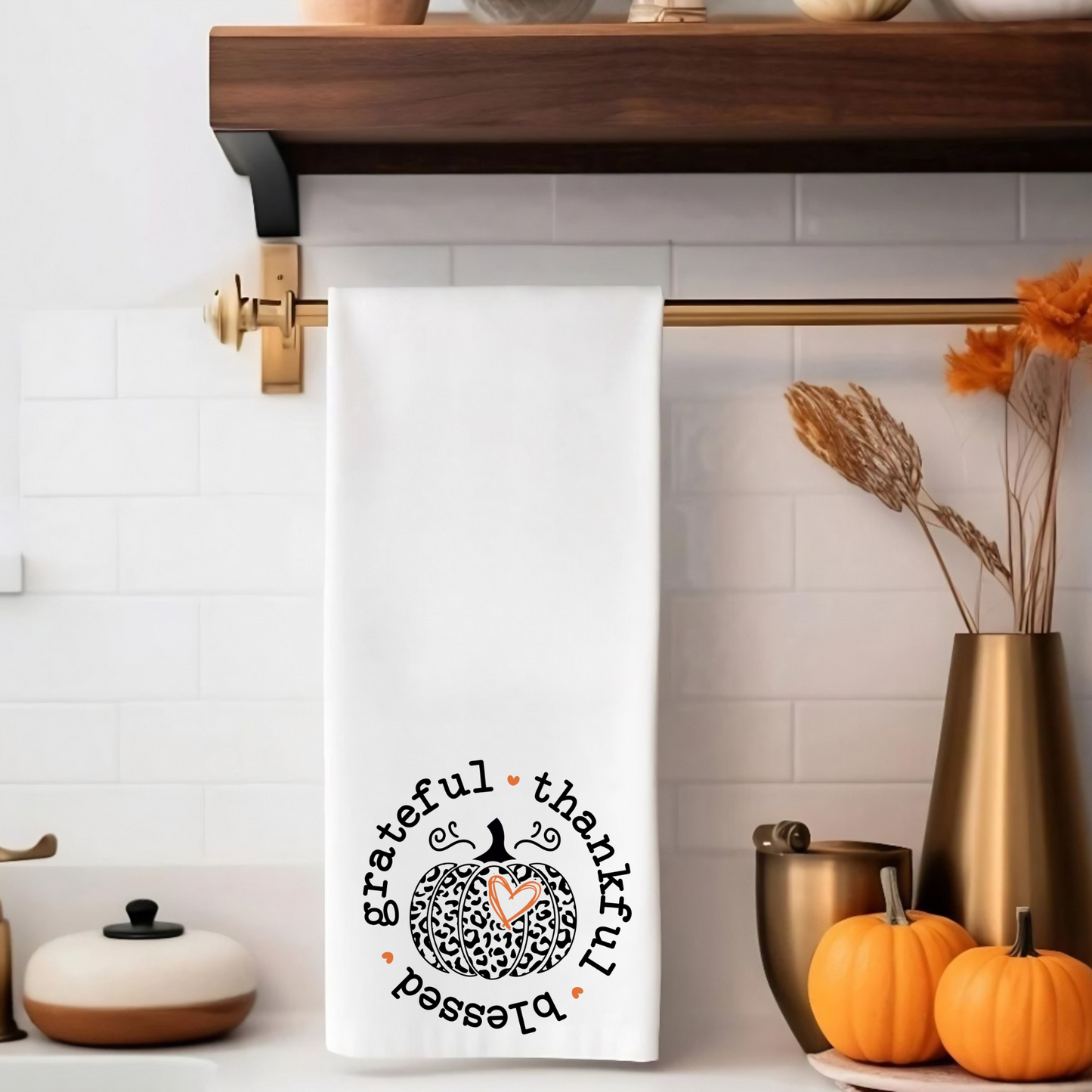 Towel-Grateful Leopard Pumpkin with custom gift design