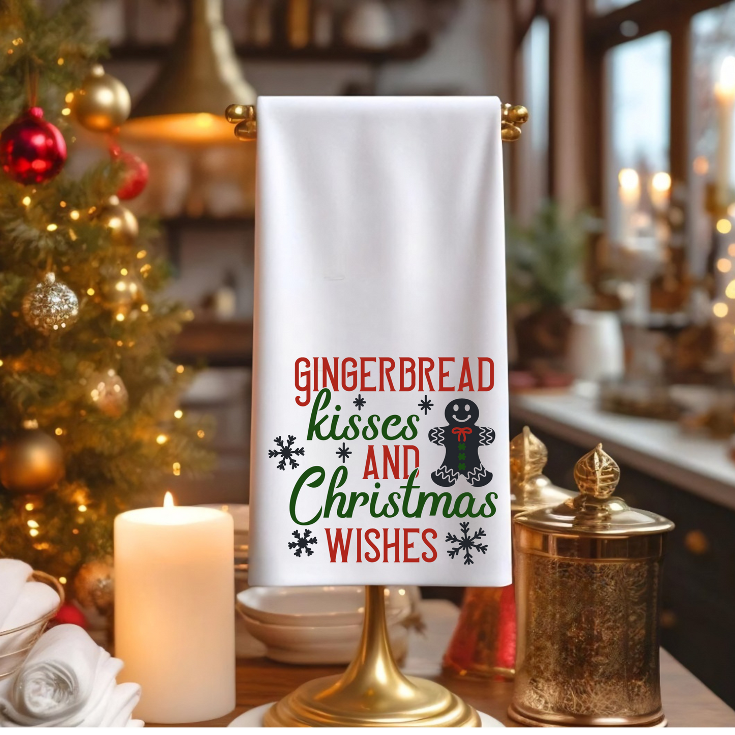Towel-Gingerbread Kisses with custom gift design