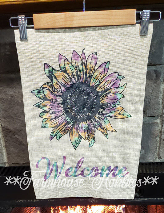 Rainbow Sunflower Welcome Canvas Garden Flag Home Decor/Accessories Farmhouse Hobbies   