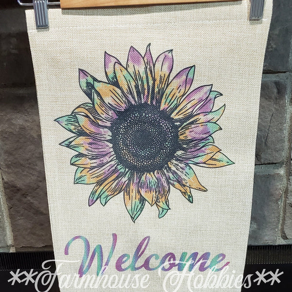 Rainbow Sunflower Welcome Canvas Garden Flag Home Decor/Accessories Farmhouse Hobbies   