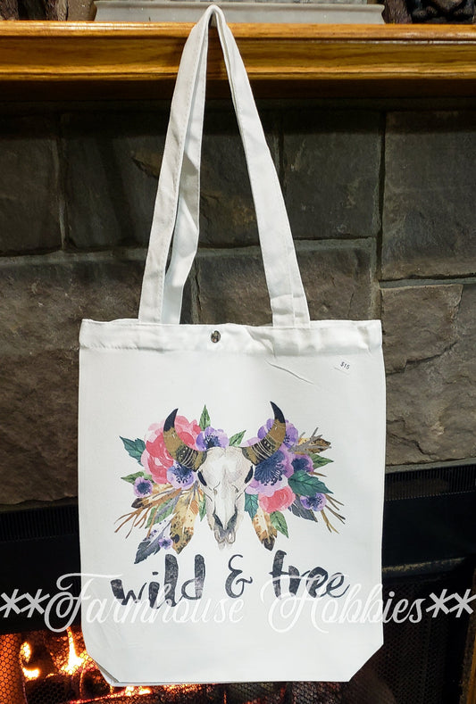 Wild & Free Canvas Tote Home Decor/Accessories Farmhouse Hobbies   
