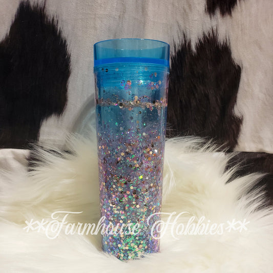 Blue Acrylic Snow Globe Tumbler RTS Drinkware Farmhouse Hobbies   