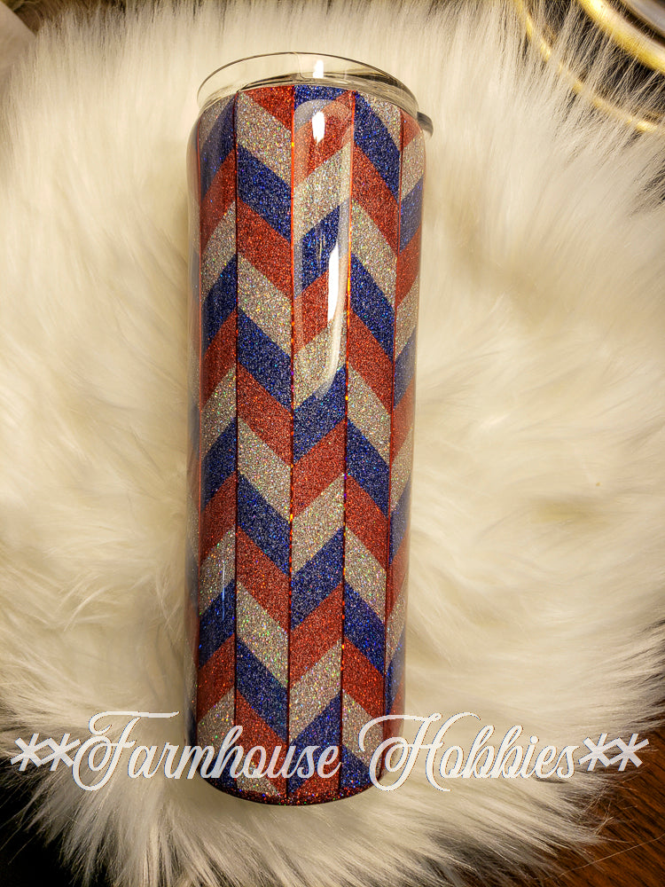 Red Silver & Blue Herringbone RTS Drinkware Farmhouse Hobbies   