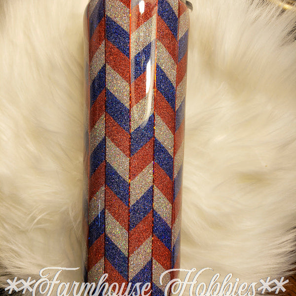 Red Silver & Blue Herringbone RTS Drinkware Farmhouse Hobbies   