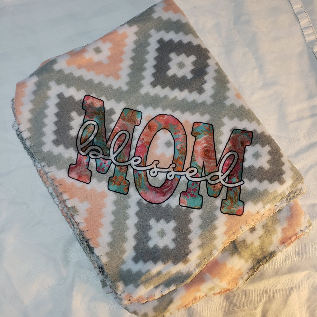 Peach Aztec Blessed Mom Fleece Blanket