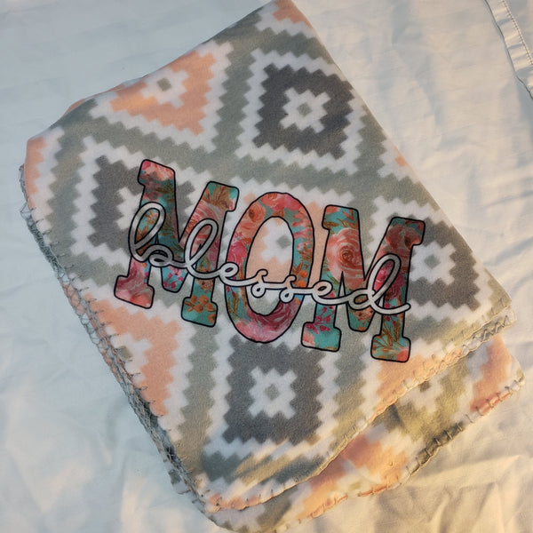 Peach Aztec Blessed Mom Fleece Blanket