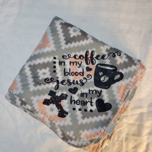 Peach Aztec Coffee & Jesus Fleece Blanket